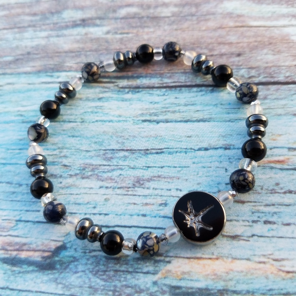 Handmade Black Natural Stone Dragonfly Bracelet